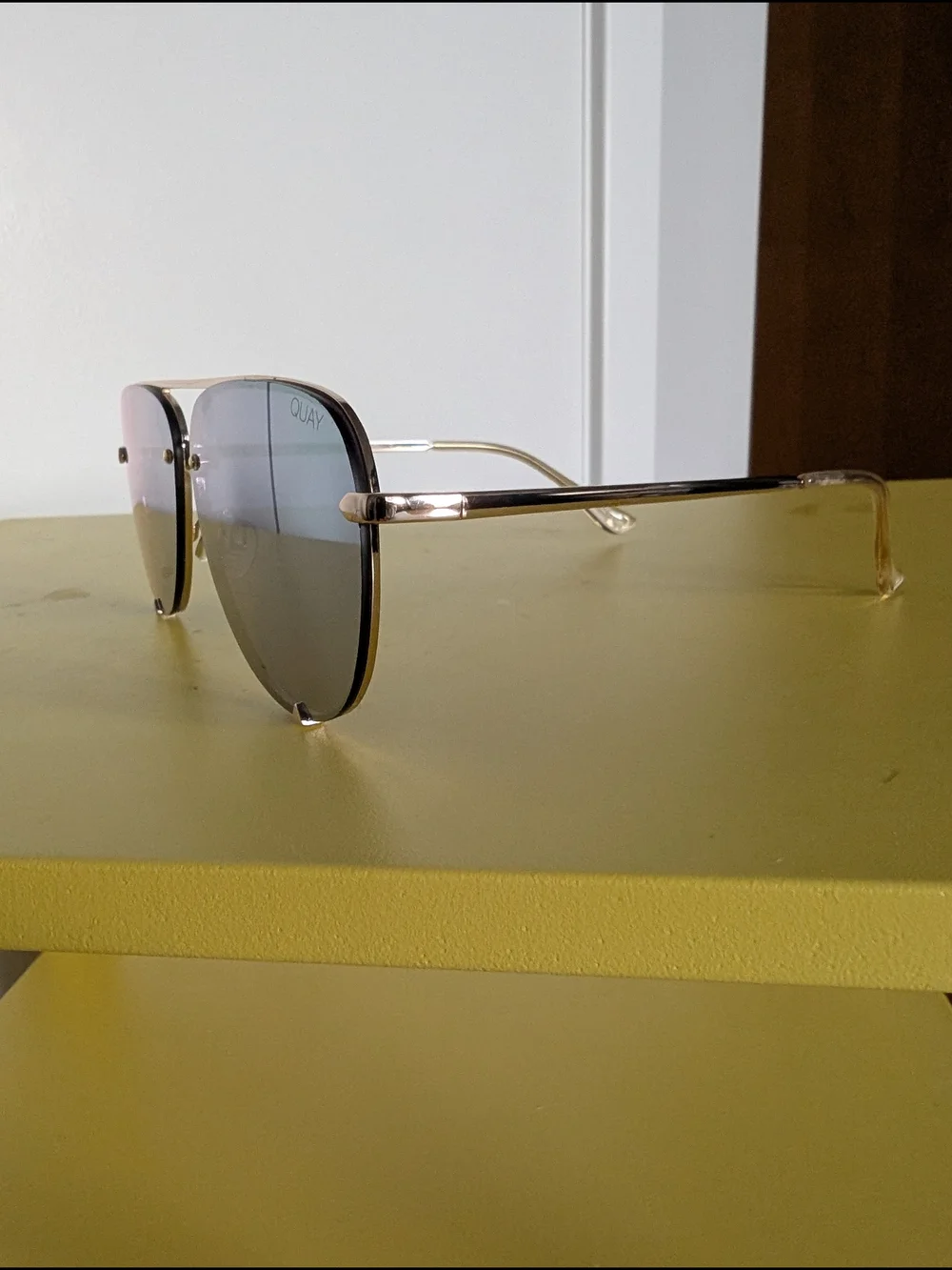 Quay Australia x Jaclyn Hill Gold Mirrored Aviator Sunglasses with Leopard Case